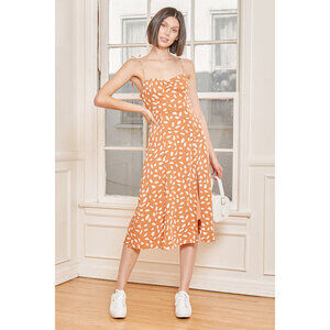 Lulus Party In Paris Light Orange Print Tie-strap Midi Dress - Size XS
